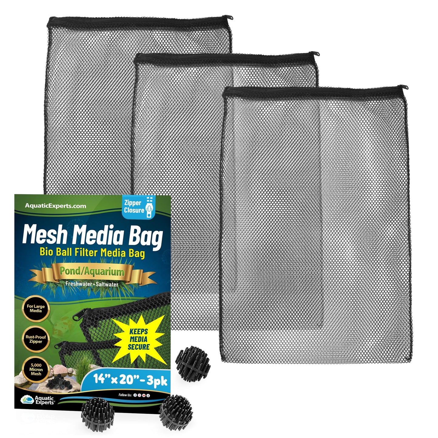 Mesh Bags for Bio Ball Filter Media - Ideal for Aquarium & Pond Filtration - Made in USA