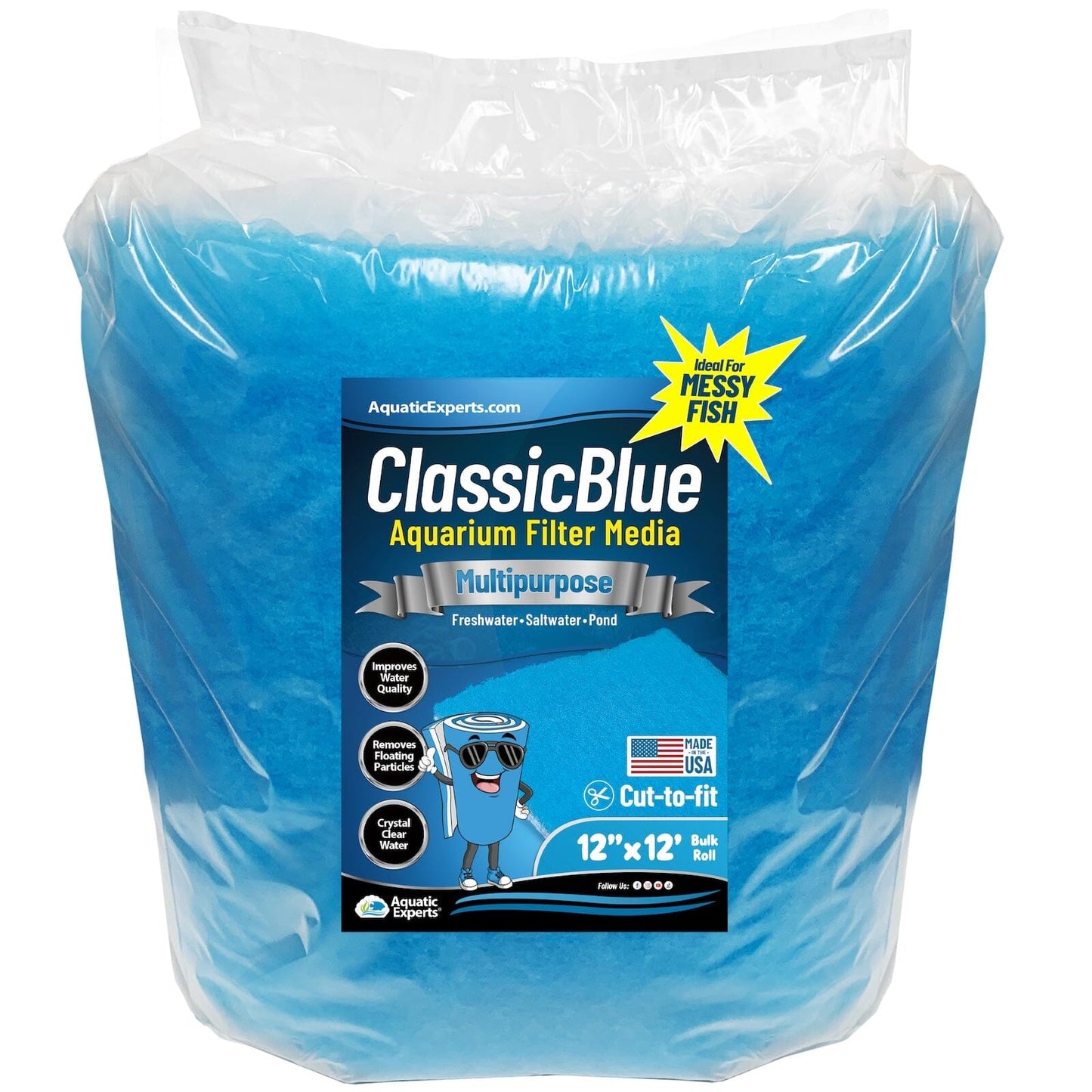 Classic Bonded Aquarium Filter Pad - Blue & White Aquarium Filter Media Roll Bulk, Customizable for Most Filters