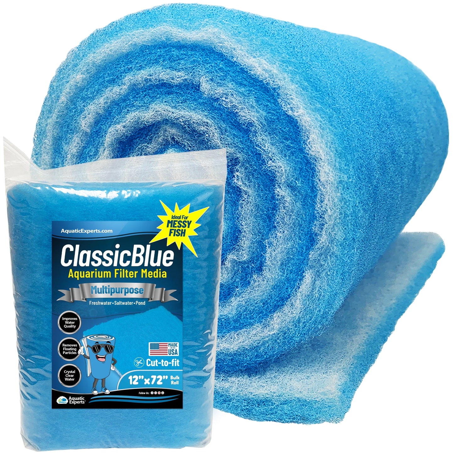 Classic Bonded Aquarium Filter Pad - Blue & White Aquarium Filter Media Roll Bulk, Customizable for Most Filters